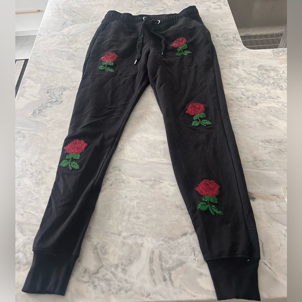 H&M Black Joggers with roses